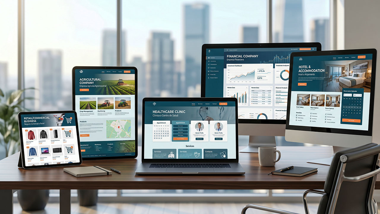 Composición de distintos tipos de páginas web adaptadas a las necesidades de varios negocios